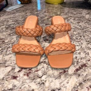 Sincerly Jules Braided Double-Strap Slide Sandals in Camel Tan